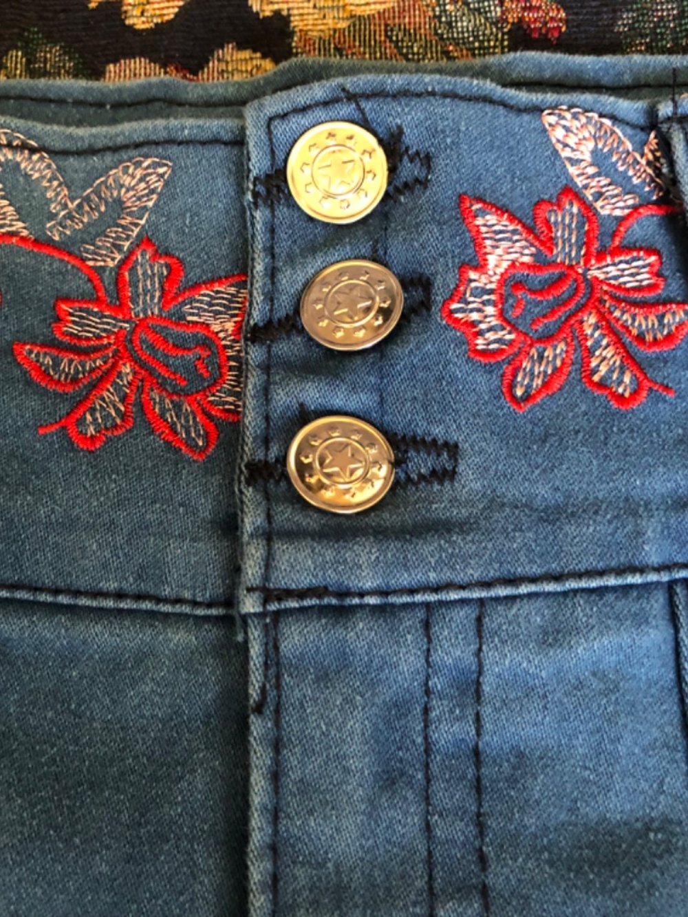 Vintage Y2K Embroidered Corset High Waist Denim Skirt 28 - Picture 7 of 8